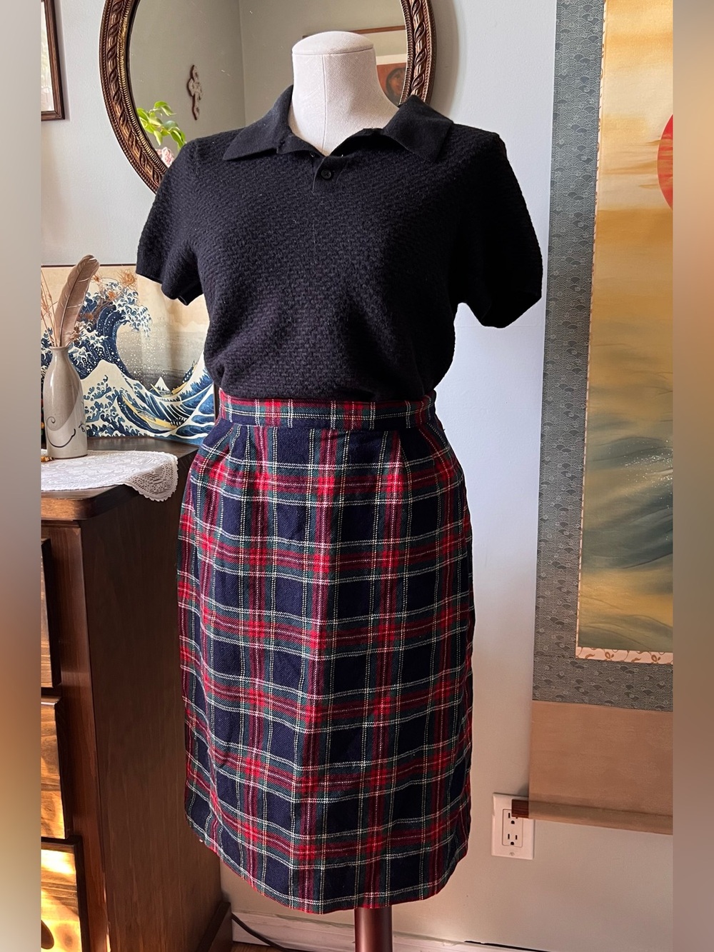 Charter Club kilt Navy and Red Plaid Pencil Skirt